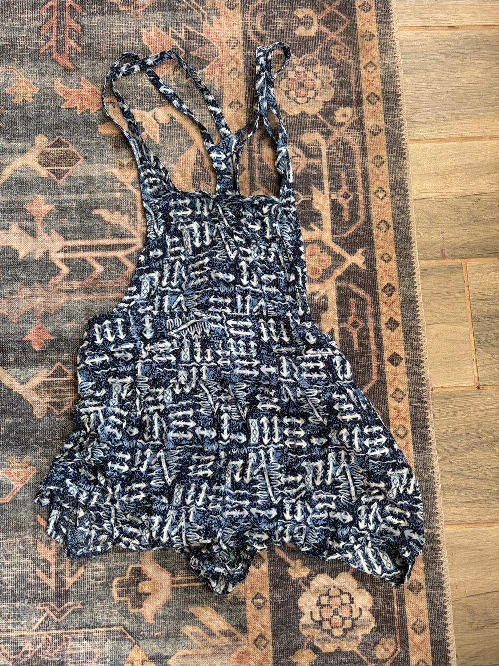 Ecote Navy and White Printed Strappy Romper - Size S